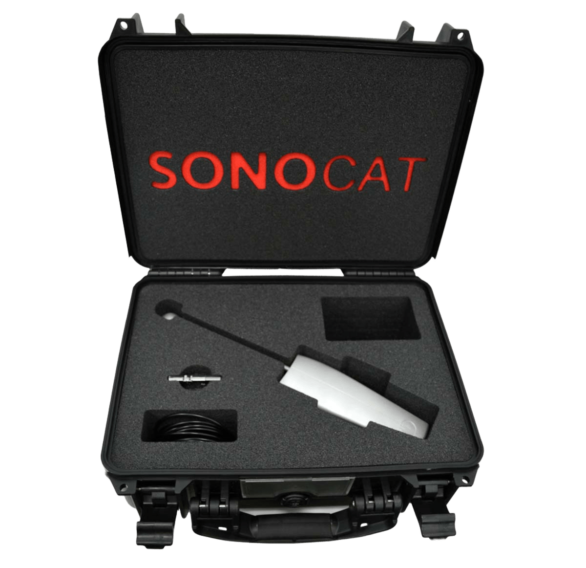 Equipo de medición SONOCAT en su robusto maletín de transporte